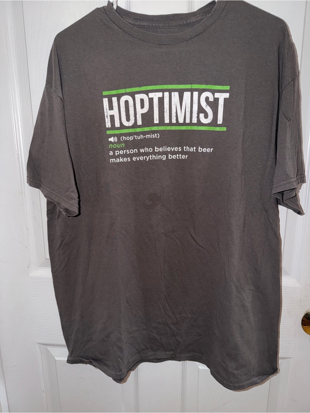 Source Unknown HOPTIMIST Gray T-Shirt with Green and White Print